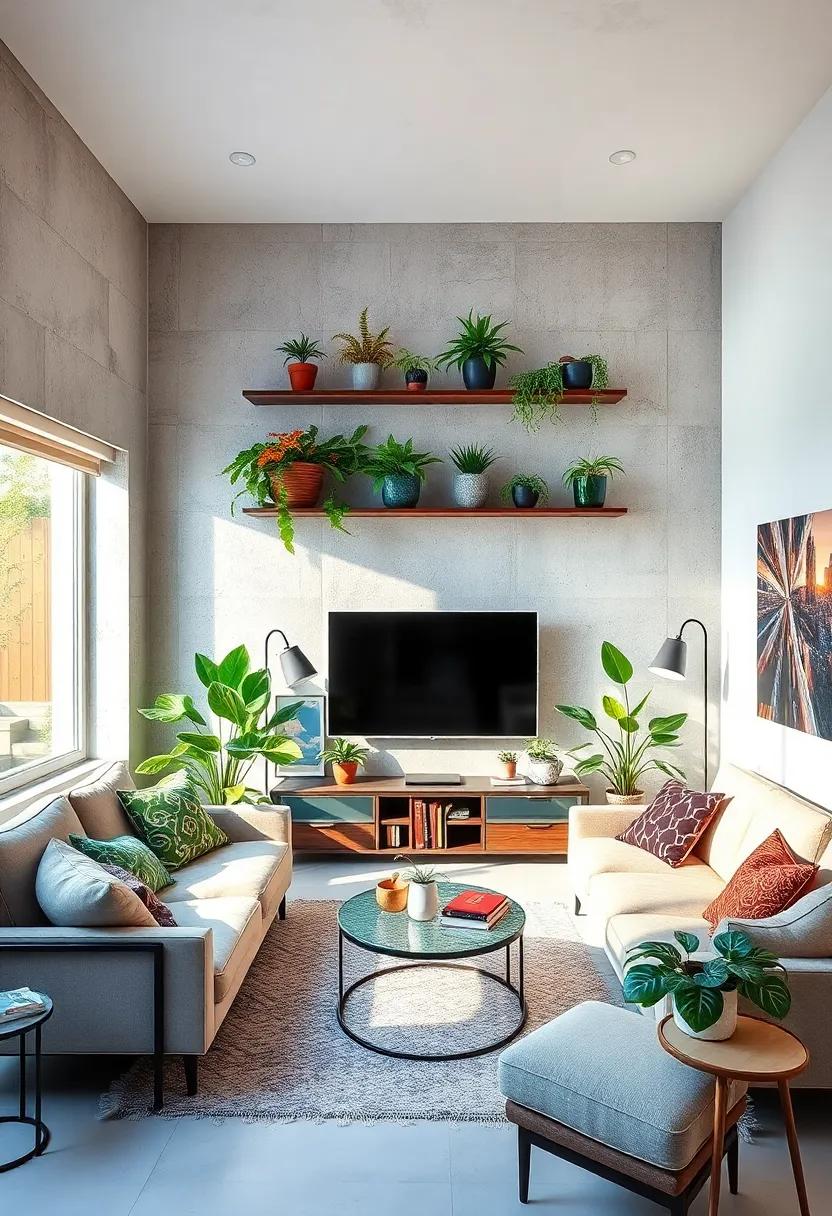 Use a large industrial-style wall shelf to hold an array‌ of​ plants, marrying urban chic with nature’s beauty for an eclectic ⁤yet cohesive look