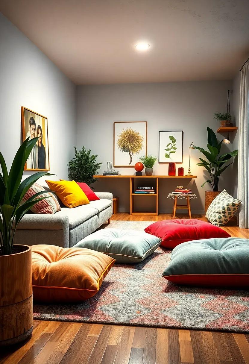 Comfy Floor Cushions: Provide extra seating and a pop of color, perfect for lounging with friends or getting lost in a book