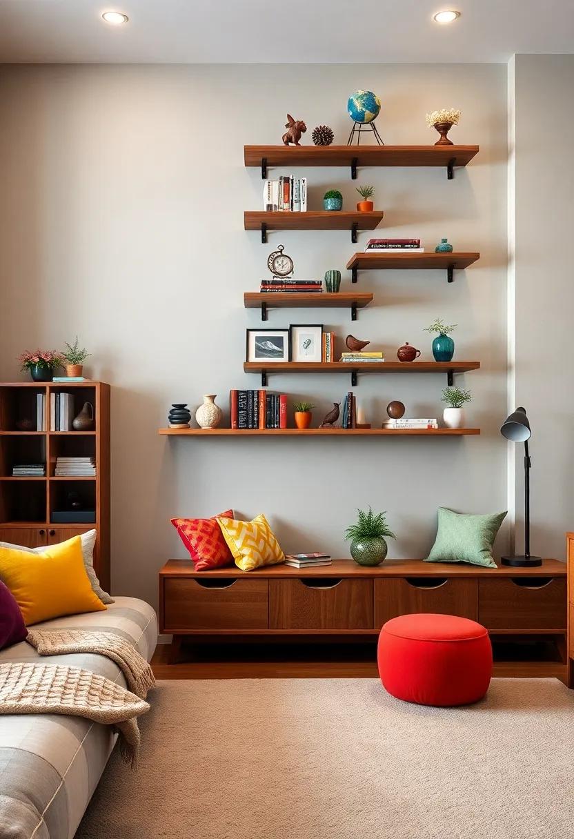 Wall-Mounted Shelves: Optimize space with shelves that display your favorite books, trophies, or handmade crafts, adding character to your walls
