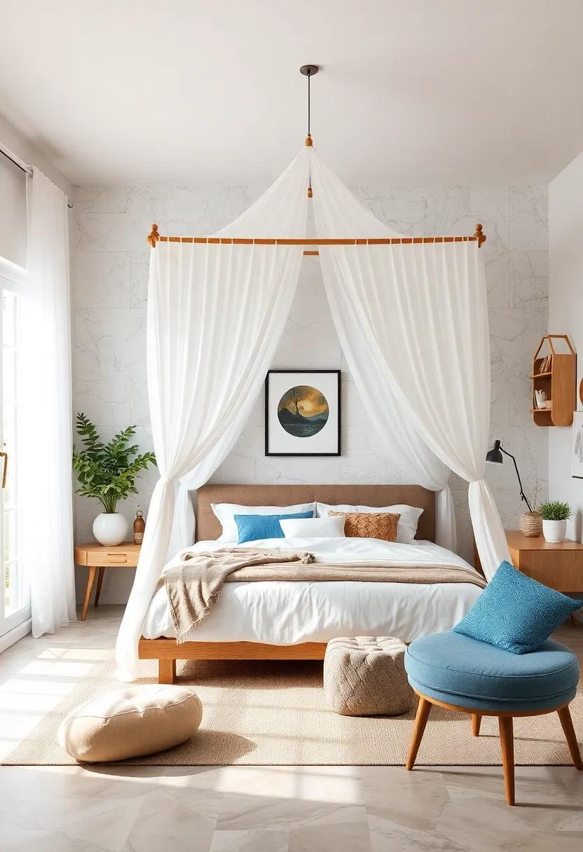 Canopy Bed:⁤ Add a soft canopy to the bed for a⁣ dreamy⁤ vibe,⁣ draping light fabric⁤ that lends a⁢ touch of elegance
