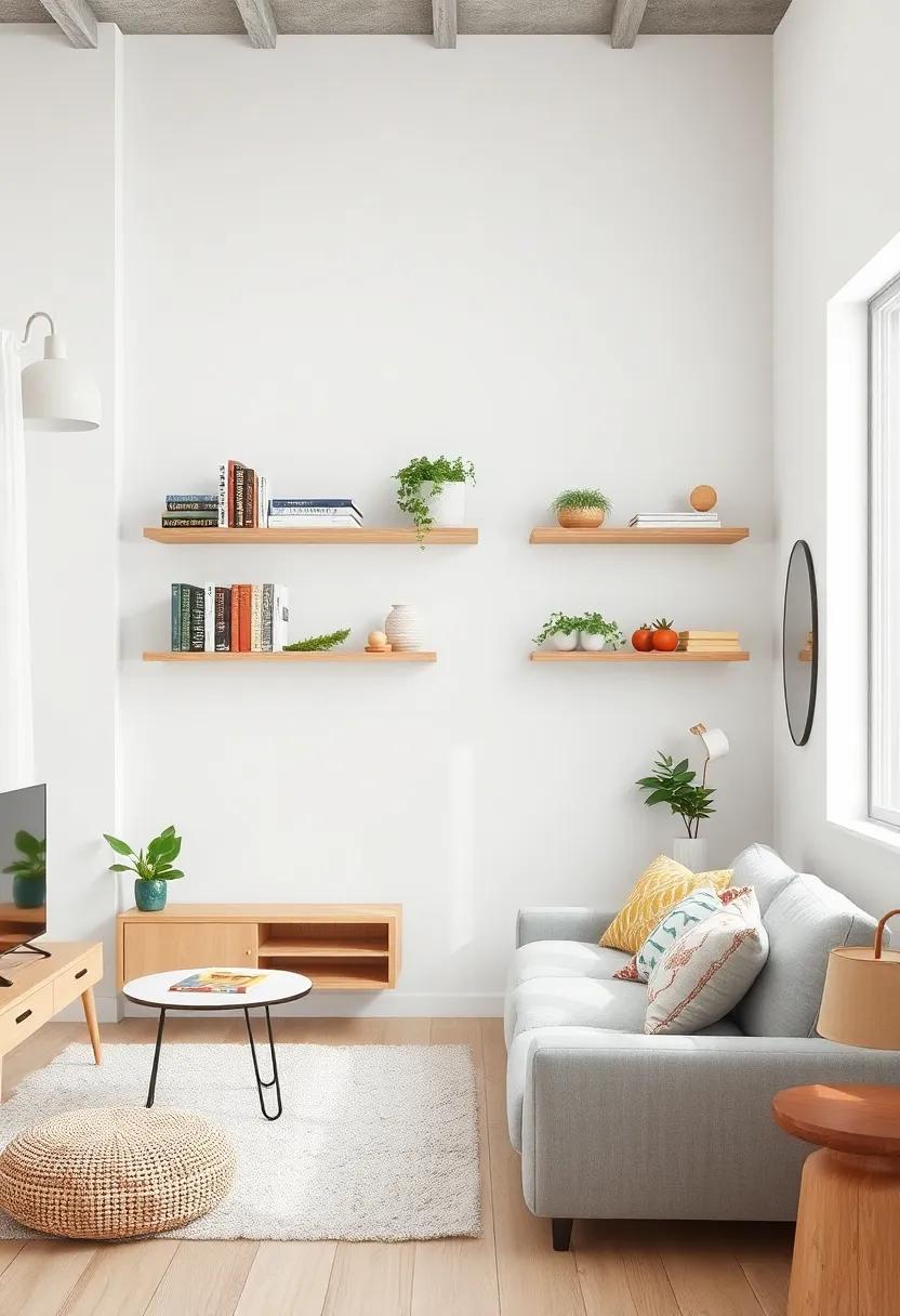 Floating⁢ Shelves: ‌Install floating‌ shelves to display books,‍ plants,⁢ and‍ decor,‌ keeping the ​floor⁢ space open and airy