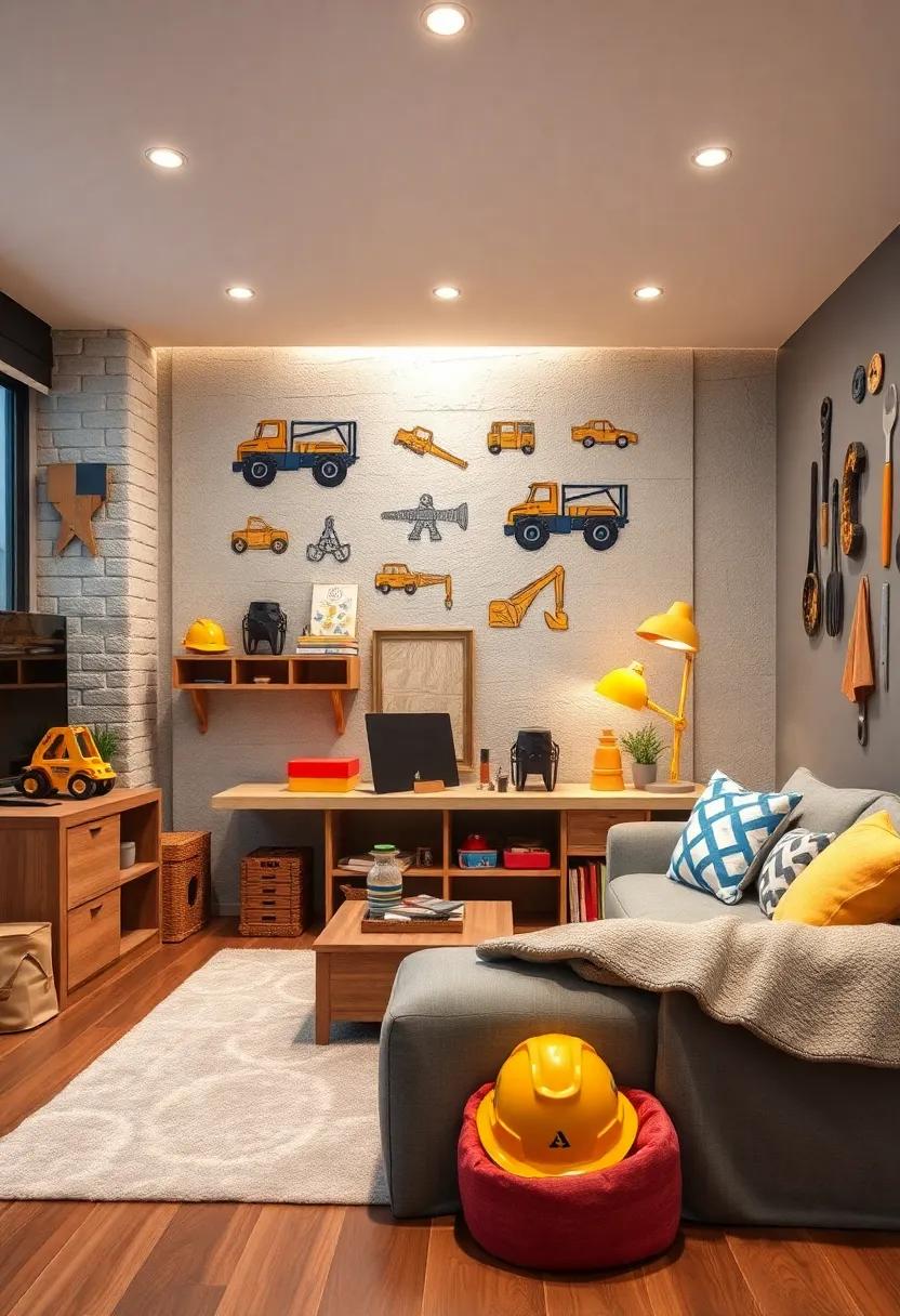 Construction Zone: Build a creative space decorated with construction vehicle decals, a gear-themed design, and⁤ furniture that ​mimics hard hats and tools⁣ for aspiring‍ builders