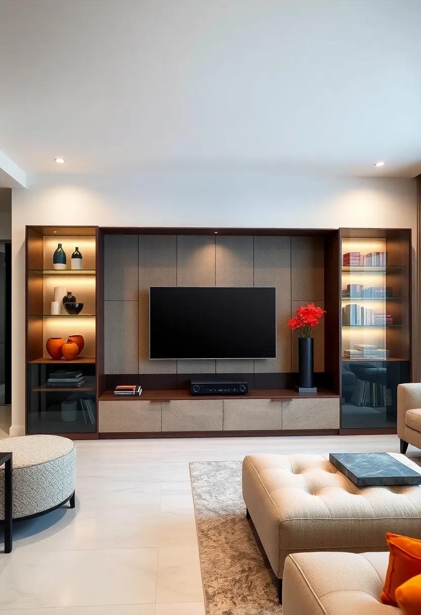 Contemporary Contrast: A ⁤sophisticated mix of ⁤glass and ⁣sleek ⁣cabinetry brings a modern edge to ⁤your entertainment ‌area with ample space for displays and storage