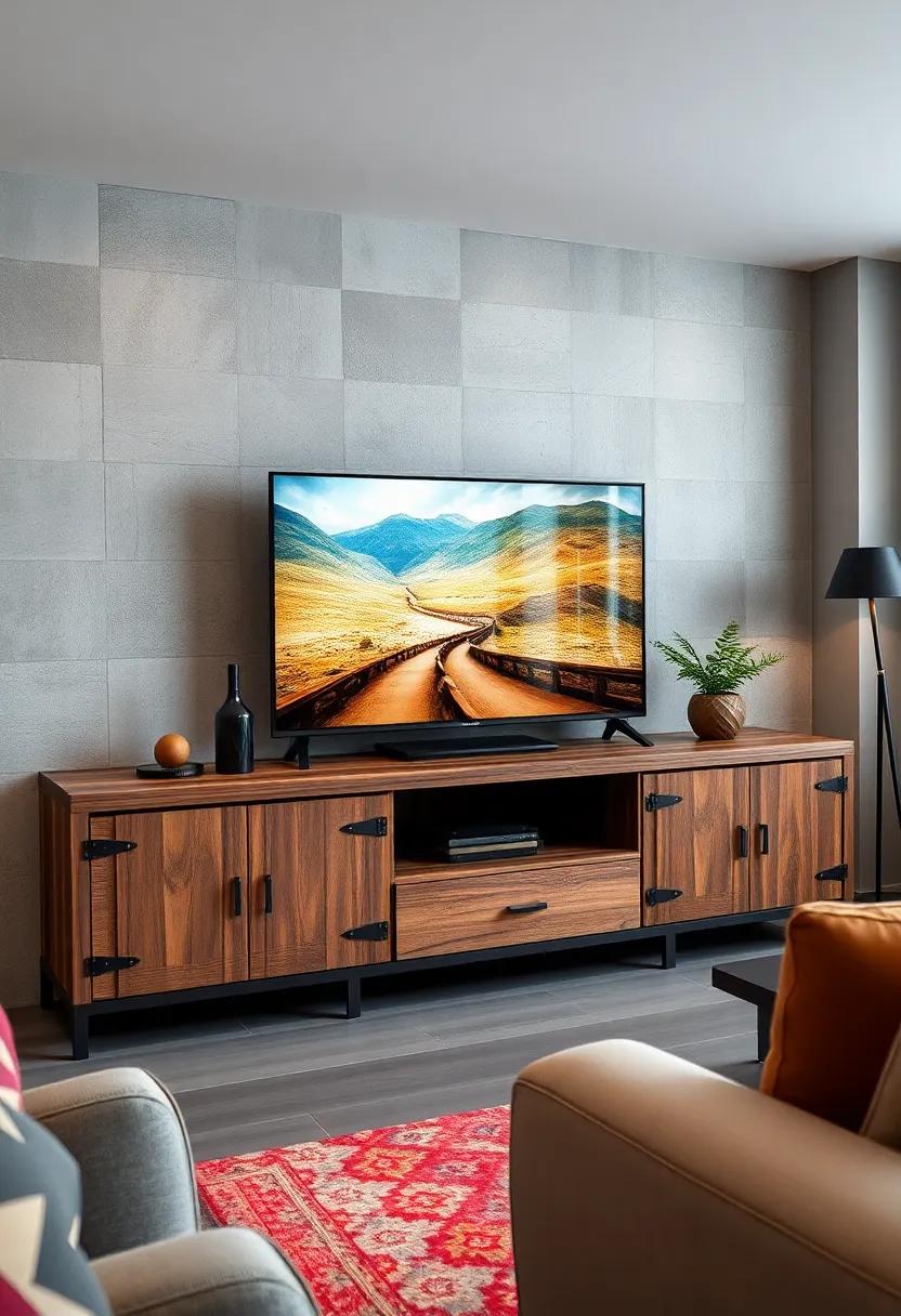 Industrial Impact: Chunky metal accents and reclaimed wood make this rugged⁣ TV‌ unit ‍a ⁢standout piece that complements a contemporary loft or urban apartment