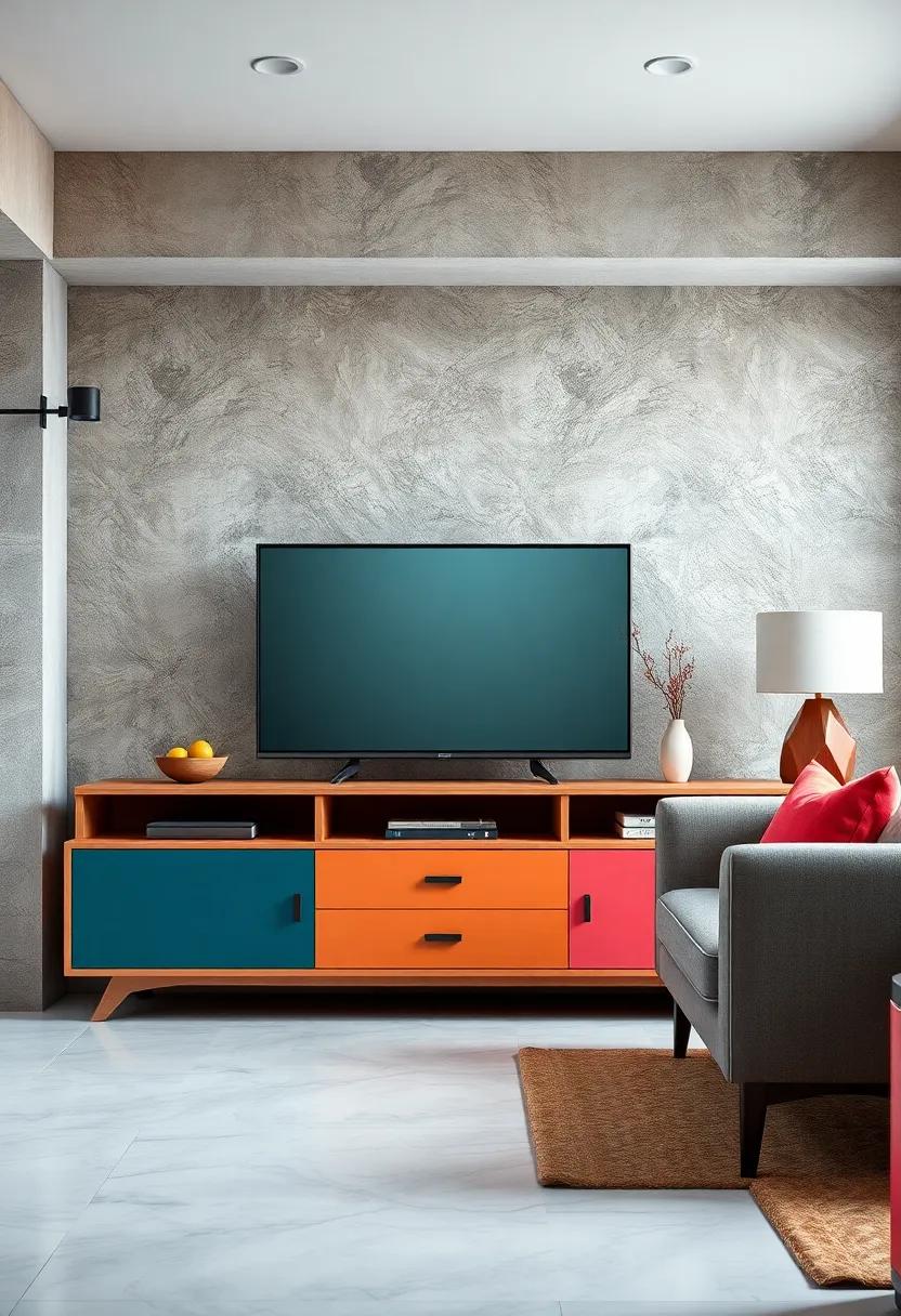 Retro‌ Revival: Unearth the charm of mid-century​ design​ with⁢ a colorful TV unit featuring tapered legs and ⁣playful geometric shapes for an effortlessly stylish‌ look
