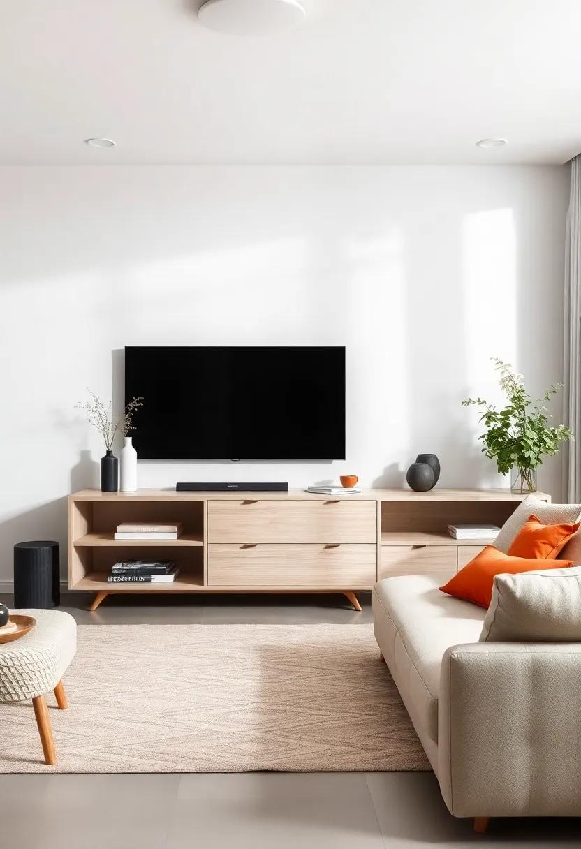 Scandinavian Simplicity: Discover​ the beauty of ⁤clean lines and​ pale wood tones in a TV unit that balances open and closed storage⁣ for a light and airy ‌ambiance