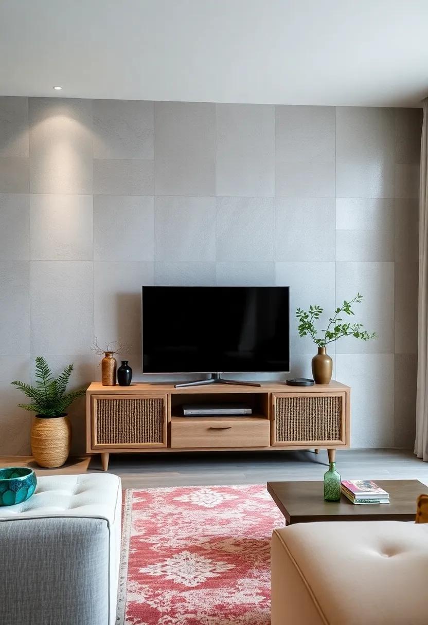textured‍ Touch: Incorporate tactile materials like rattan or fabric-covered doors, adding ‌warmth and a ⁢unique ⁤touch to your entertainment center