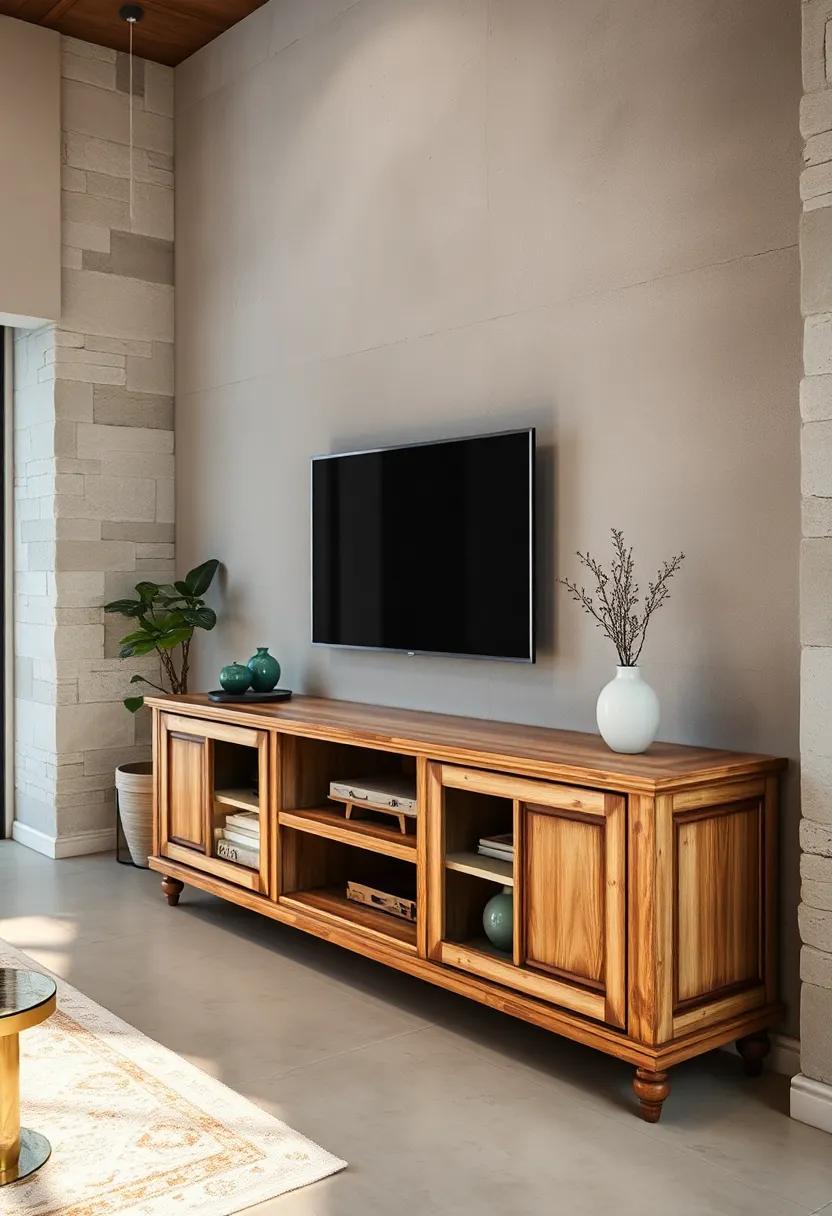 Vintage Vibes: ​An ‍antiqued finish on a spacious TV cabinet, providing plenty​ of room ​for⁢ your media collection ‍while exuding a classic charm