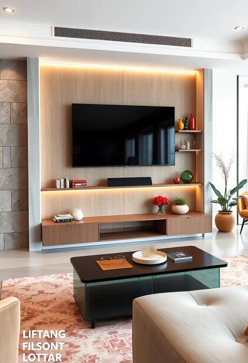 Wall of Wonders: An all-in-one‌ media wall unit‍ that ‌combines ⁤a TV mount with⁣ elaborate shelving and hidden storage, ‌creating‍ a stunning‌ focal ⁤point in your ‌living room