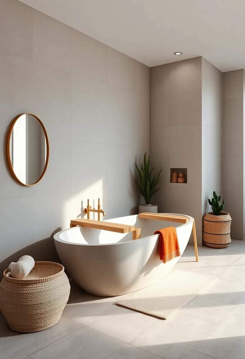 Ocean-Style Serenity: A breezy bathroom with a freestanding tub made of natural, textured materials reflecting ⁤the⁣ coastal vibe, perfect for unwinding after a long⁣ day