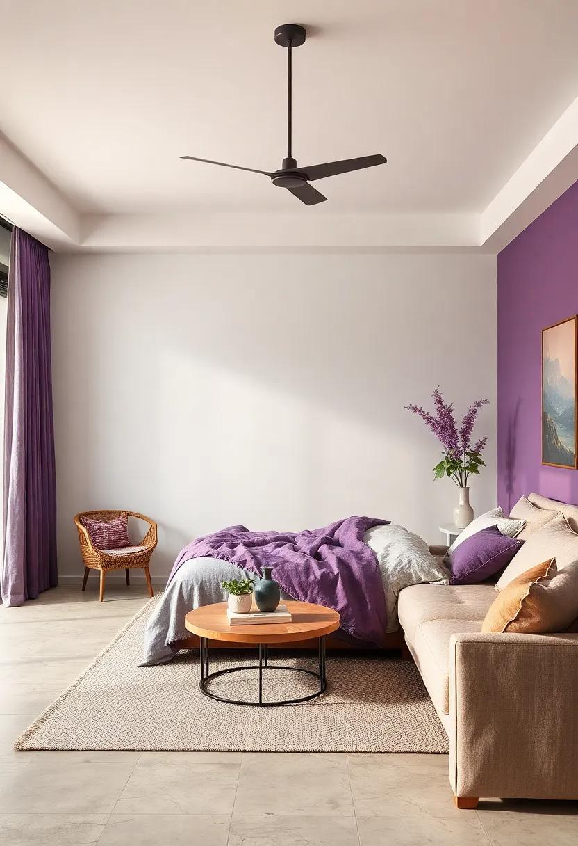 Natural Linen and Purple: ​Soft textures combined with ‌rich​ purple‌ provides a cozy and inviting atmosphere perfect for winding​ down