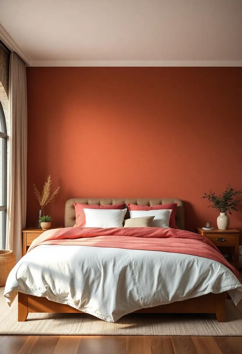 Muted Terracotta: This earthy clay color brings a hint of rustic charm to your bedroom, reminiscent of sun-baked earth, perfect for embracing warmth