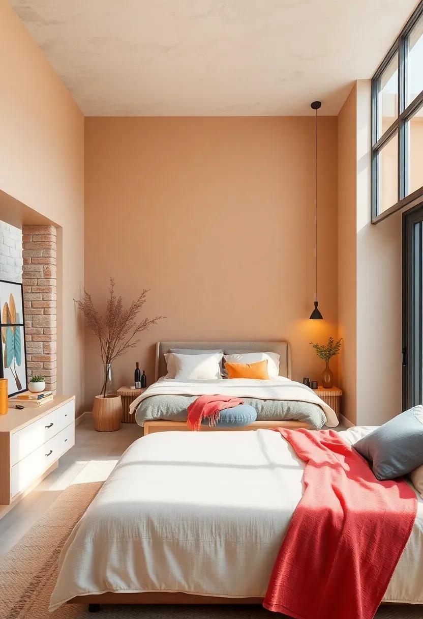 Warm Almond: An inviting beige with hints of warmth enhances natural light,creating a bright and cheerful bedroom atmosphere