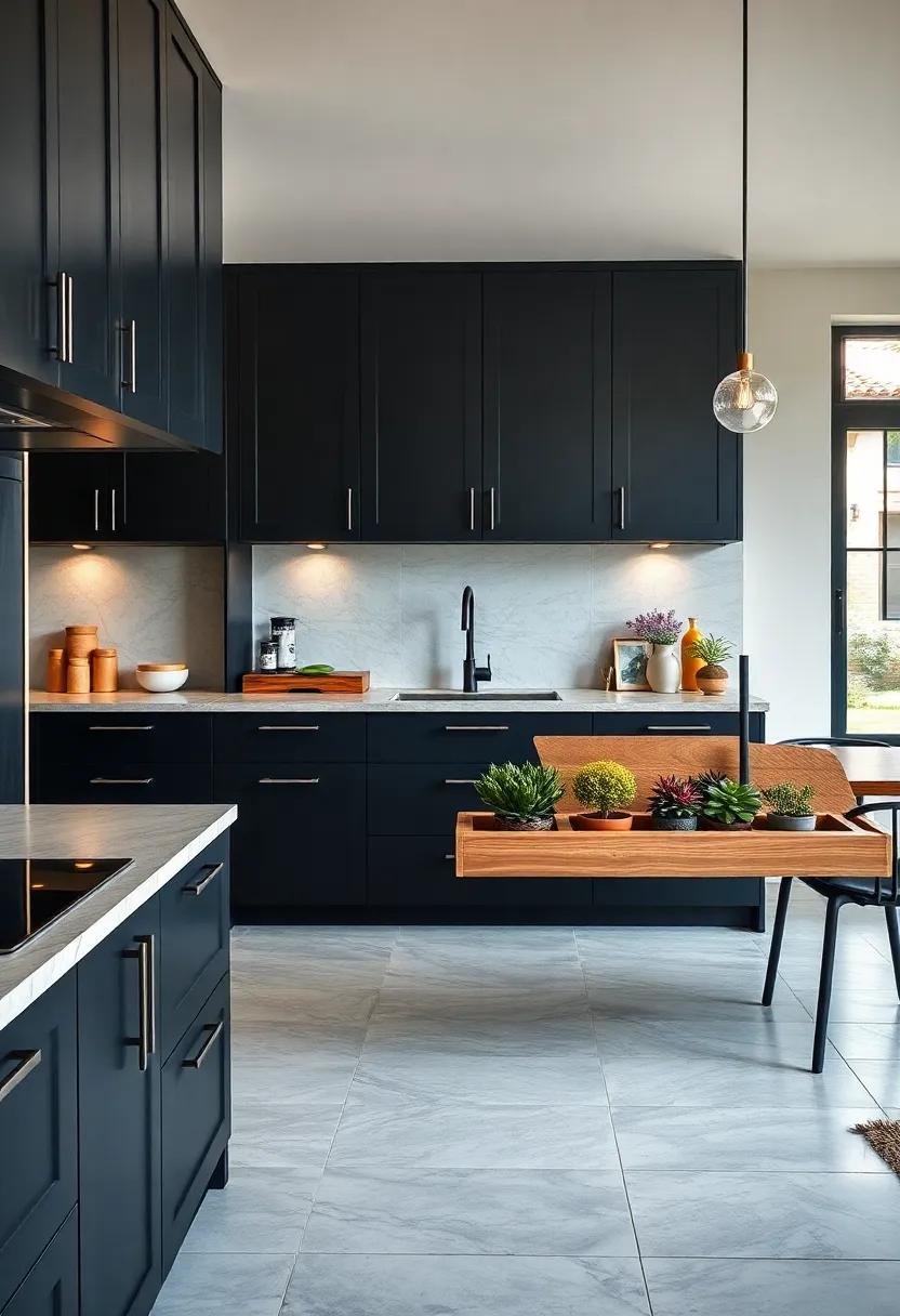 Built-in Planters: Integrate a wooden countertop with built-in planters for herbs or succulents,merging functionality and beauty in a seamless design