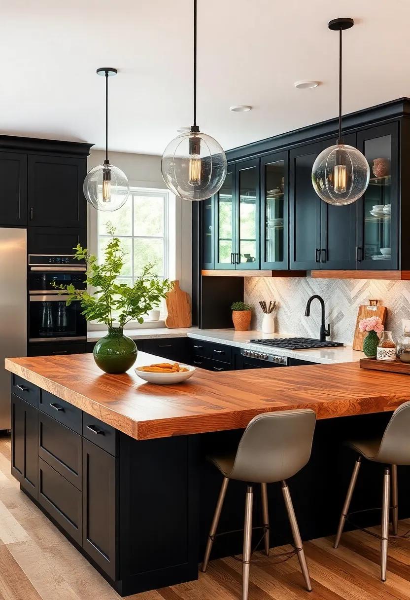 Bold Statement: Choose a thick, chunky wood countertop that extends beyond the cabinets, creating an assertive statement piece that exudes confidence