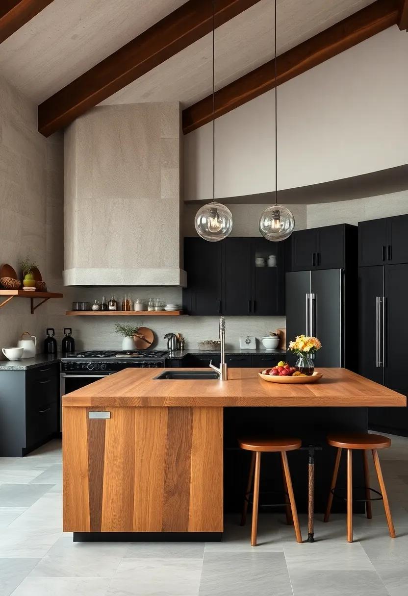 Island Oasis: Install a large wooden island countertop in the center of your kitchen, providing a multifunctional space that serves as both a work surface and a gathering place