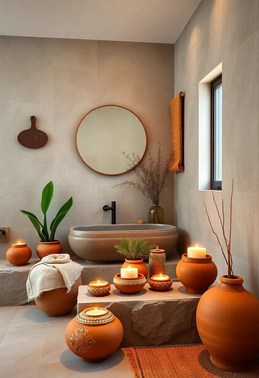 Decorate with handcrafted terracotta pottery​ filled with scented​ candles​ for a ⁣relaxing ‍spa-like atmosphere
