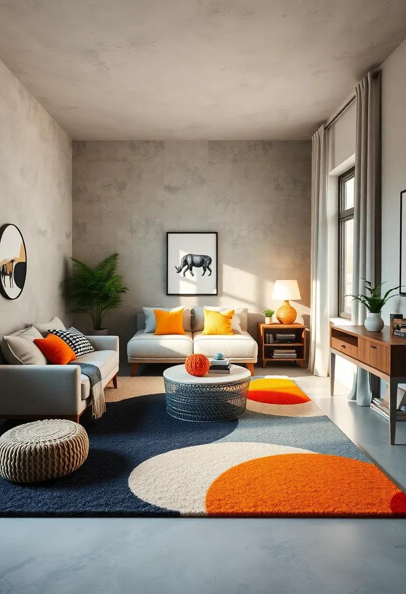 Color-Block Style Rug: A simple yet modern addition, color-block rugs can easily match existing decor while providing warmth and comfort