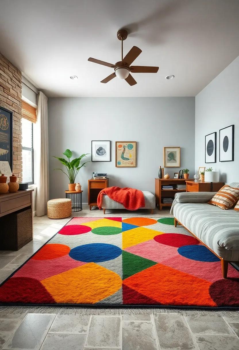 Colorful Geometric Rug: Adding a splash of vibrant colors and shapes, this rug can brighten up any room while being soft underfoot