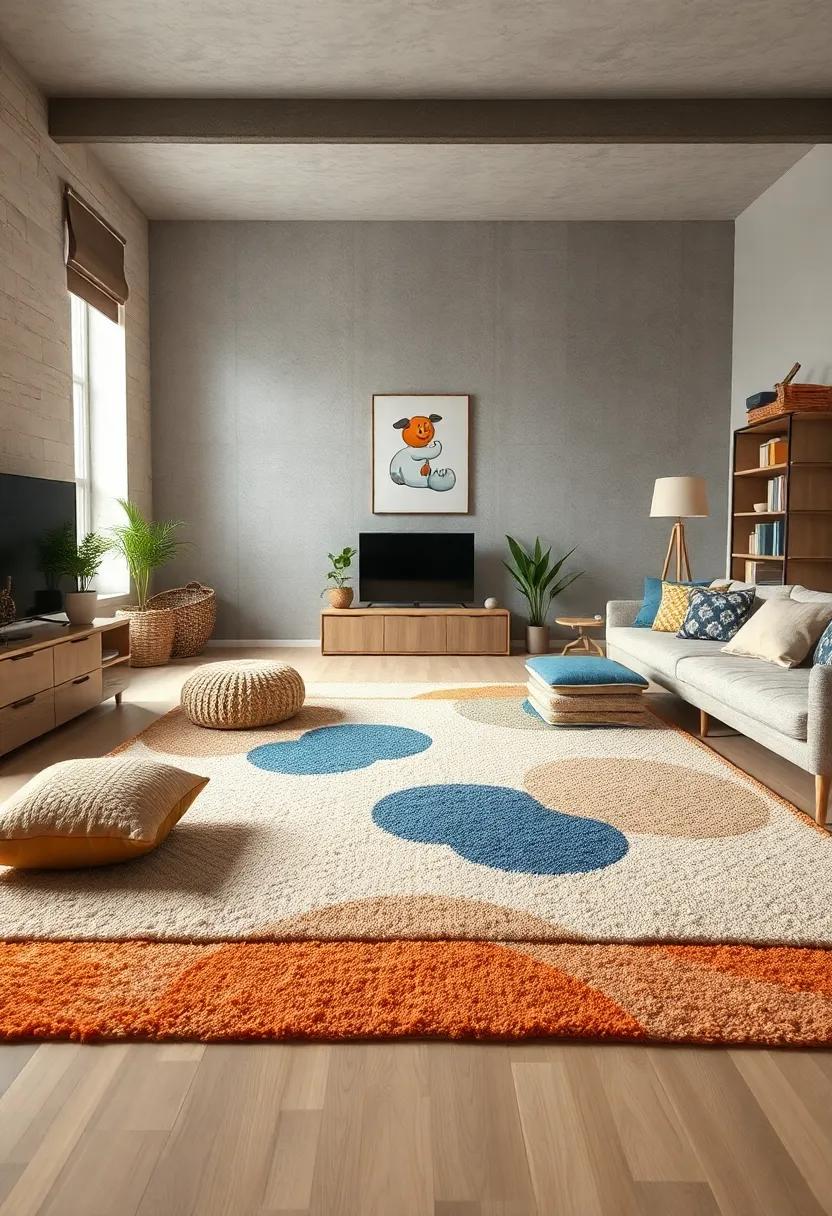 Layered Textile Rug: Combine ‍different textures and patterns for a‌ unique layered approach, inviting kids to explore their sensory experiences