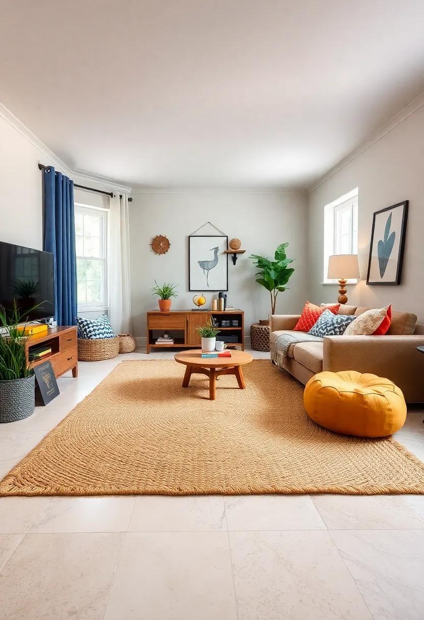 Natural Jute⁢ Rug: A timeless choice, jute brings a warm, earthy touch that complements various decor styles and feels⁤ great underfoot