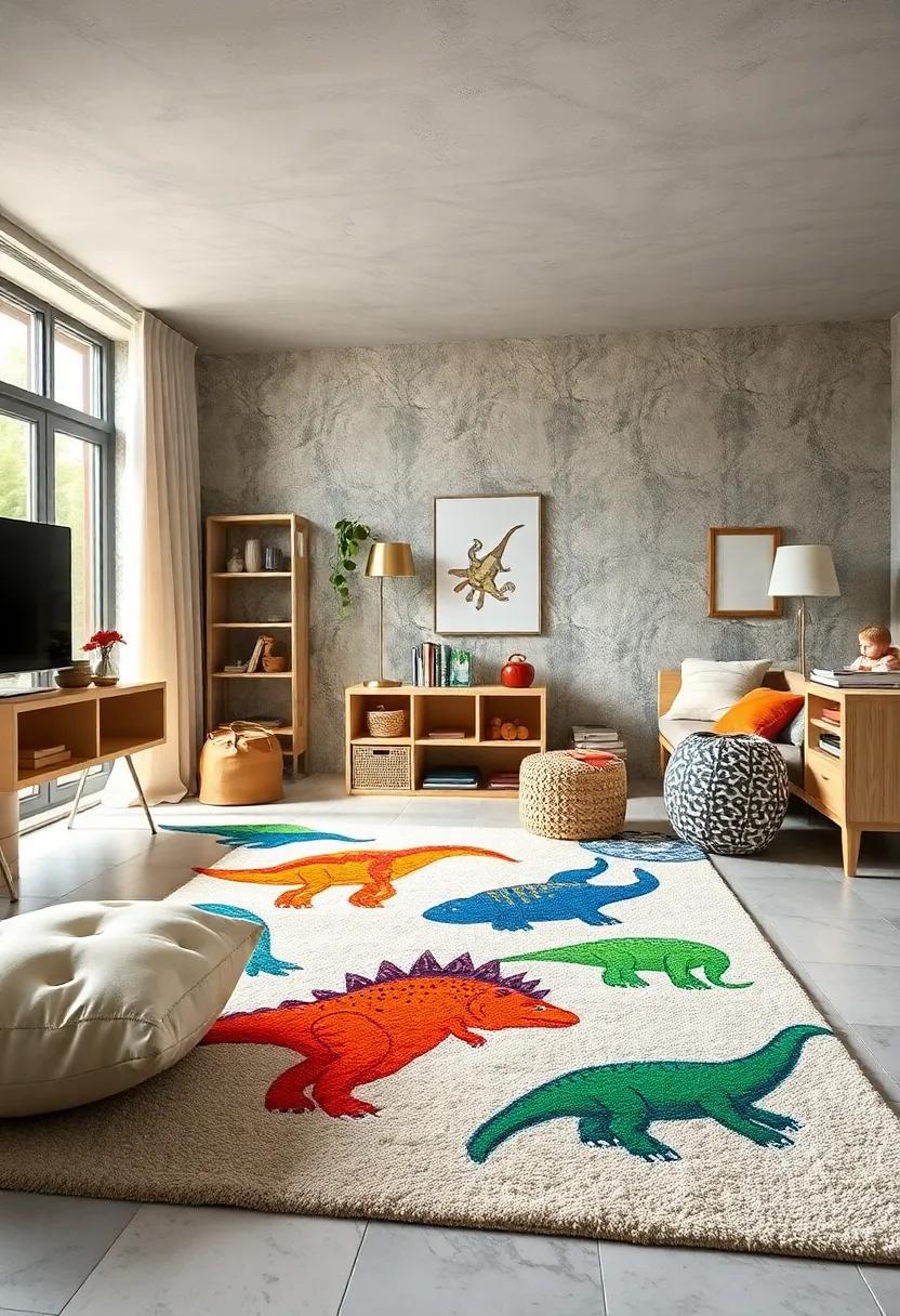 Whimsical Dinosaur Rug: Bring the excitement of Jurassic adventure to life with⁣ a rug featuring playful dinosaur designs and bright colors