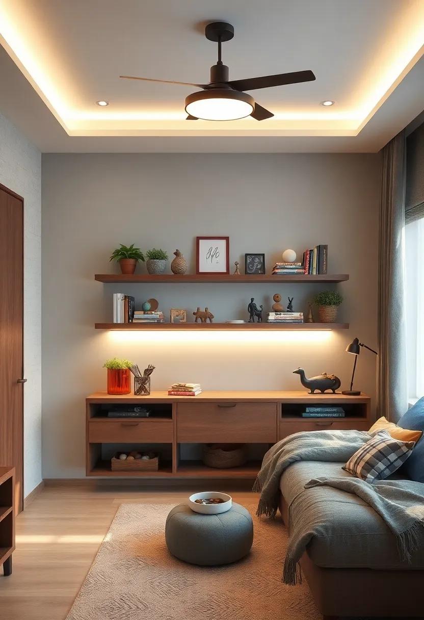 Floating Shelves with Integrated Lighting: Maximize functionality with shelves that light ‌up, ​showcasing his treasures while also providing additional glow in ⁢the room