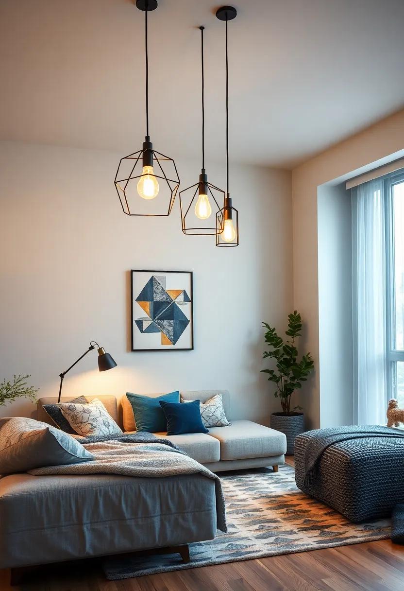 Geometric Hanging Lights: Add a modern twist with striking shapes and designs ‍that draw the eye, contributing to a chic, curated room decor