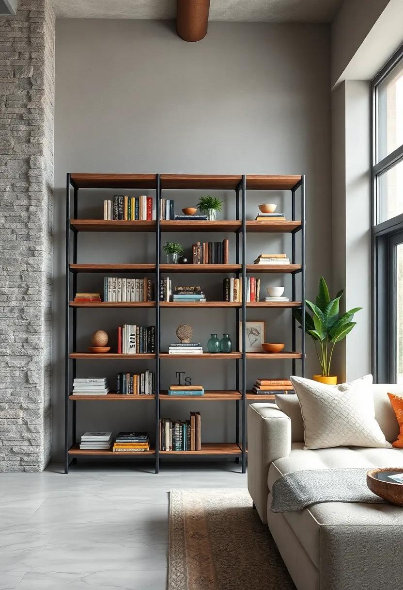 Industrial Chic: Featuring distressed wood shelves and robust pipe-like metal supports, this bookcase is perfect for style enthusiasts looking to infuse an urban edge