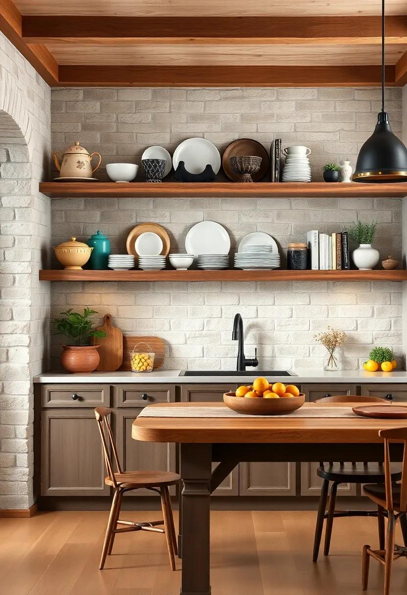 Open Shelving Display: ⁣Showcase your​ beautiful⁣ dishware ‌and cookbooks on open shelves for a⁣ rustic look that adds personality and warmth to⁤ your kitchen