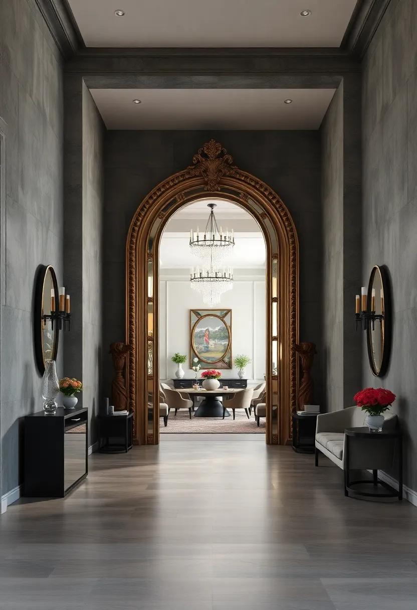An enchanting⁤ basement door ⁢featuring an intricate lace mirror that adds a ‌touch ‍of whimsy ‍to ⁢the or else austere entryway