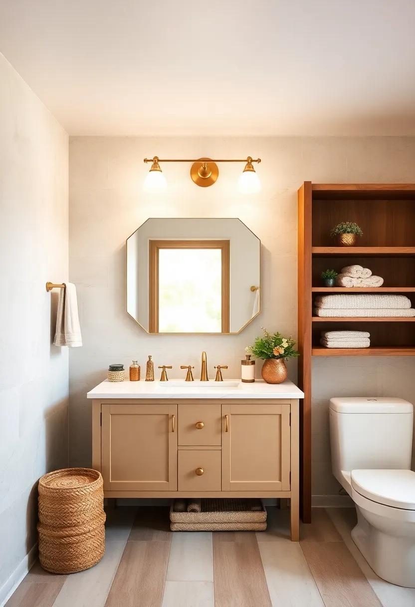 Antique Gold Accents: Add a bit of glamour​ to your farmhouse bathroom‍ with fixtures that feature antique gold finishes, blending elegance with ⁣rustic charm