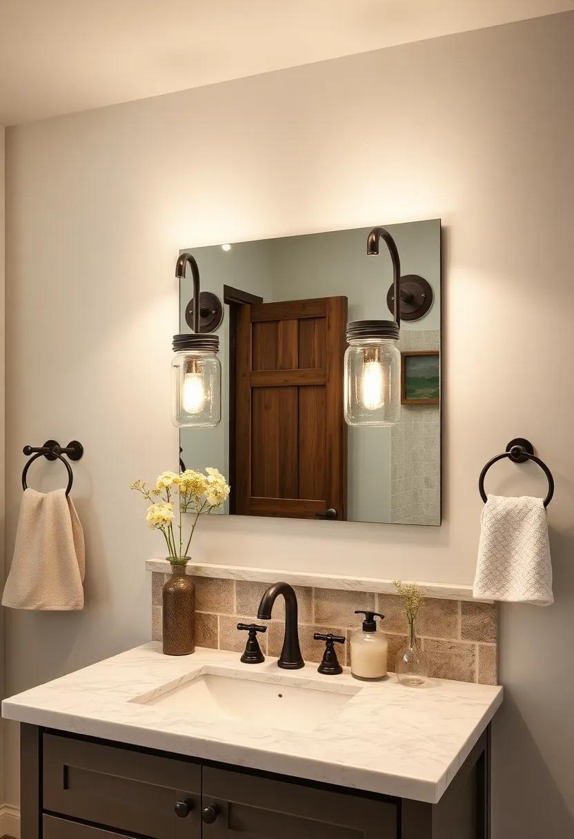 Vintage Mason Jar Sconces: Add a rustic flair to‍ your bathroom with these charming​ mason jar sconces that illuminate ‍with ⁢a warm glow