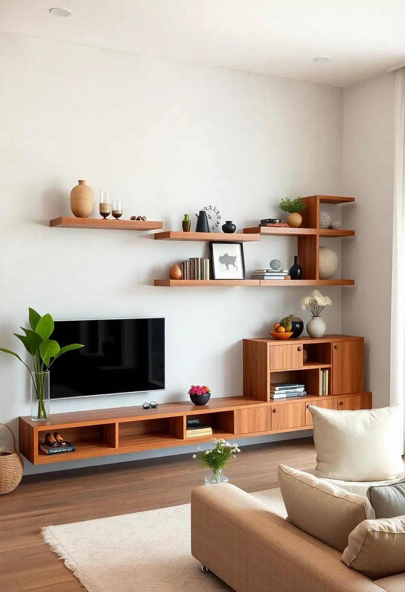 Function ⁣Meets Form: Discover floating shelves with built-in‍ compartments ⁣or cubbies that combine display ⁤space with clever storage​ solutions