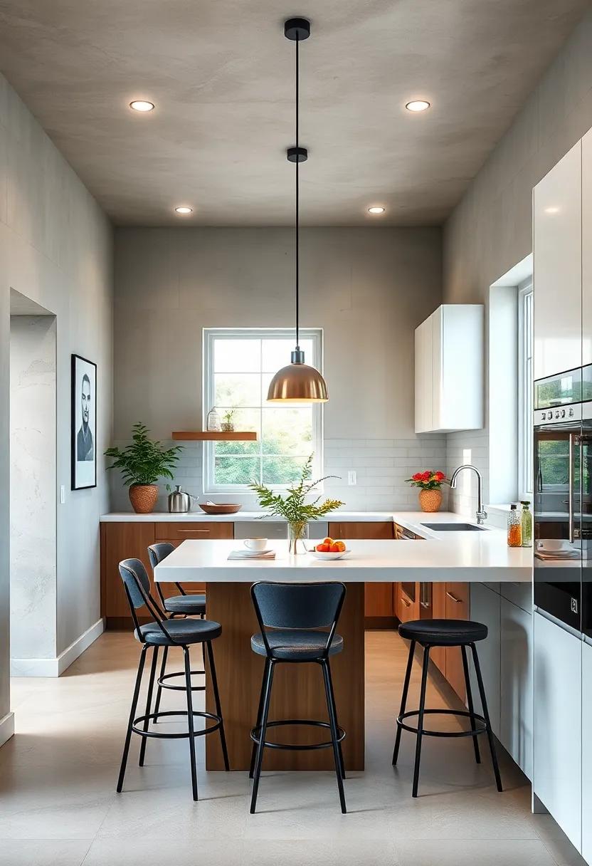 Designate a “breakfast bar” with high stools and a countertop ledge for casual dining, ideal for busy mornings