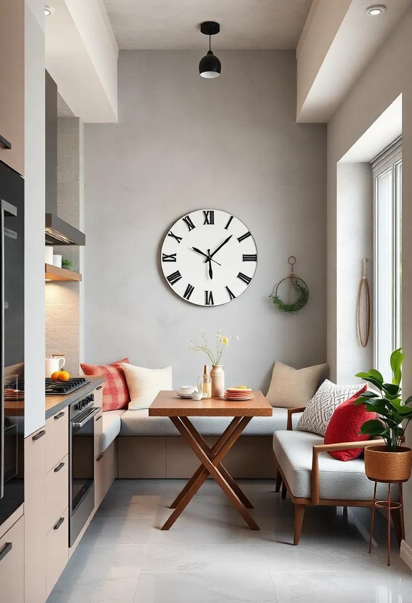 Implement a wall clock with a unique design to keep track of time while enhancing your nook's decor