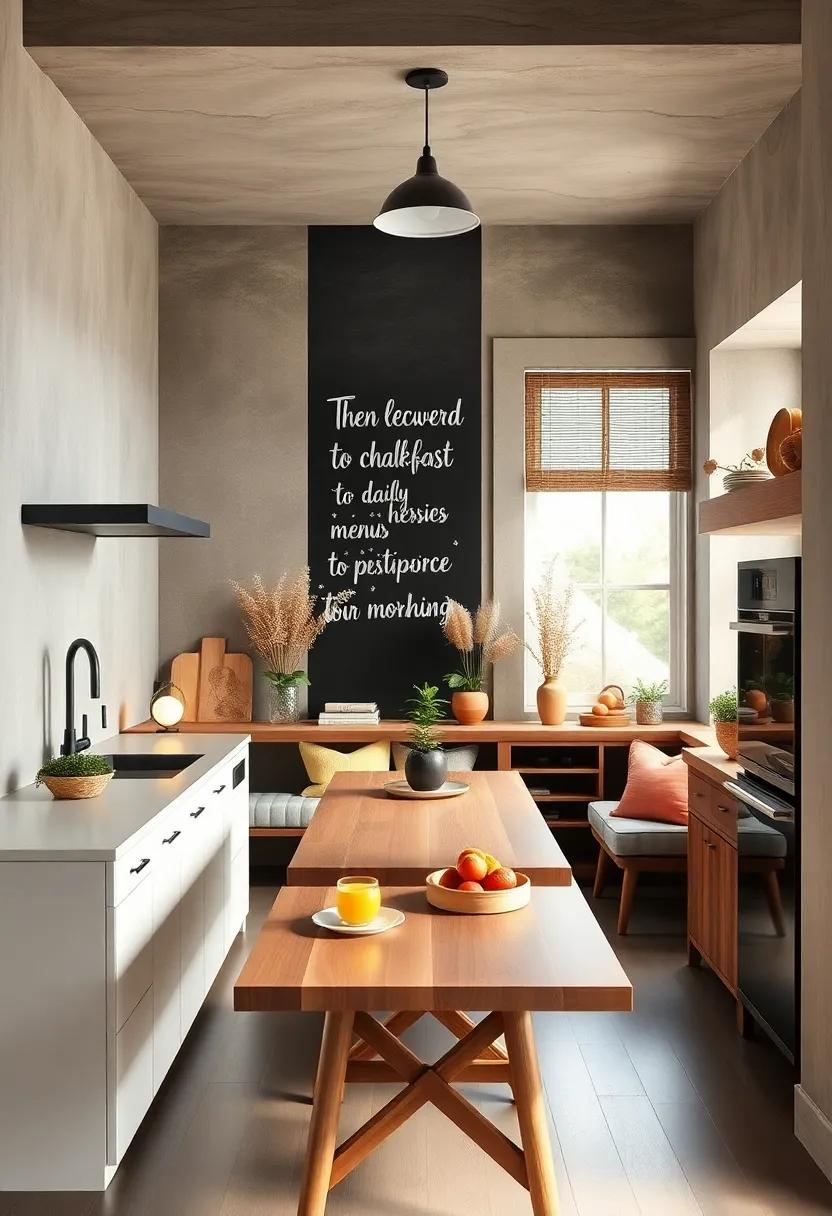 incorporate a chalkboard wall for daily menus or motivational quotes to inspire your mornings