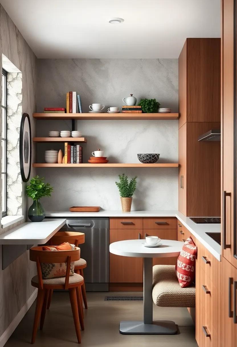 Use wall-mounted shelves to display your favorite breakfast mugs and cookbooks while saving counter space