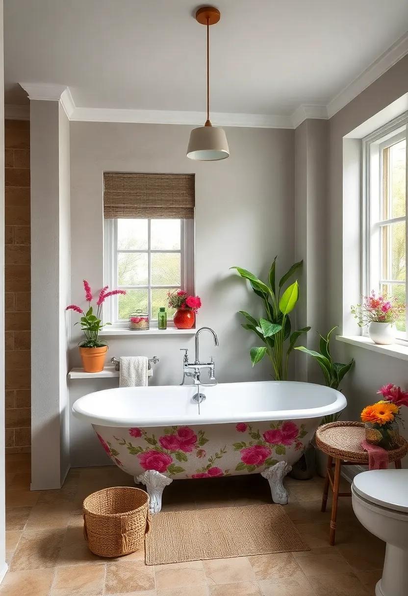 English ‍Garden Inspiration: Step into a ‌whimsical bathroom featuring a floral-clad clawfoot tub and ‌garden-inspired elements,bringing ⁣the outdoors inside for a lively ambiance