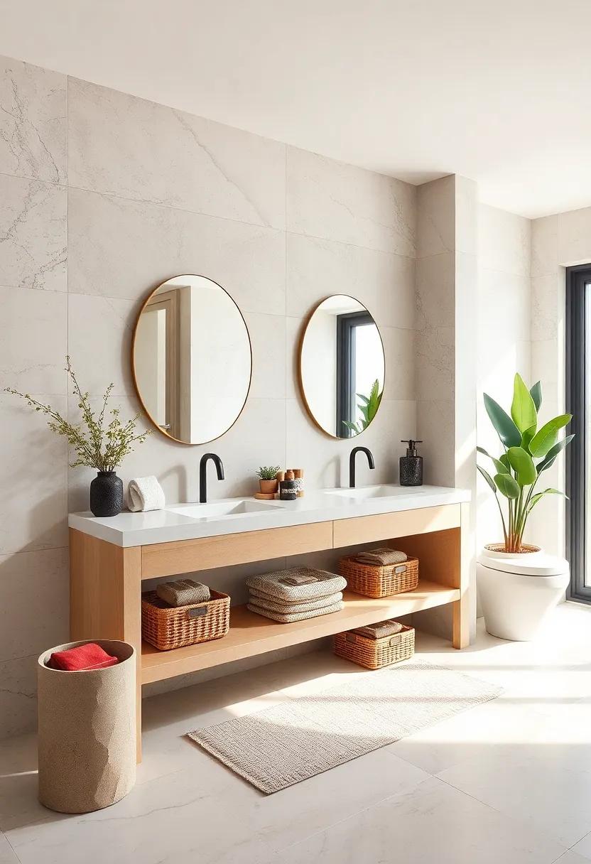 Artful Voids: Design a custom vanity that features open shelving, allowing for decorative baskets or displays that reflect your style