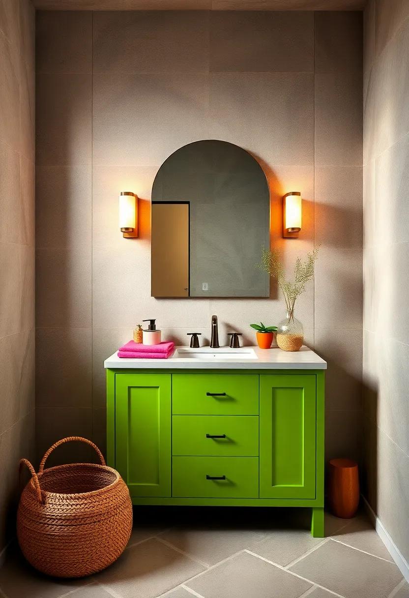 Bold Color Palette: Choose a bright, eye-catching color for your vanity to make a striking statement and energize your bathroom