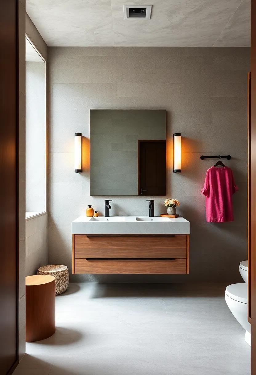 Playful Fixtures: Incorporate colorful or uniquely shaped faucets and hardware to infuse personality into an otherwise neutral bathroom