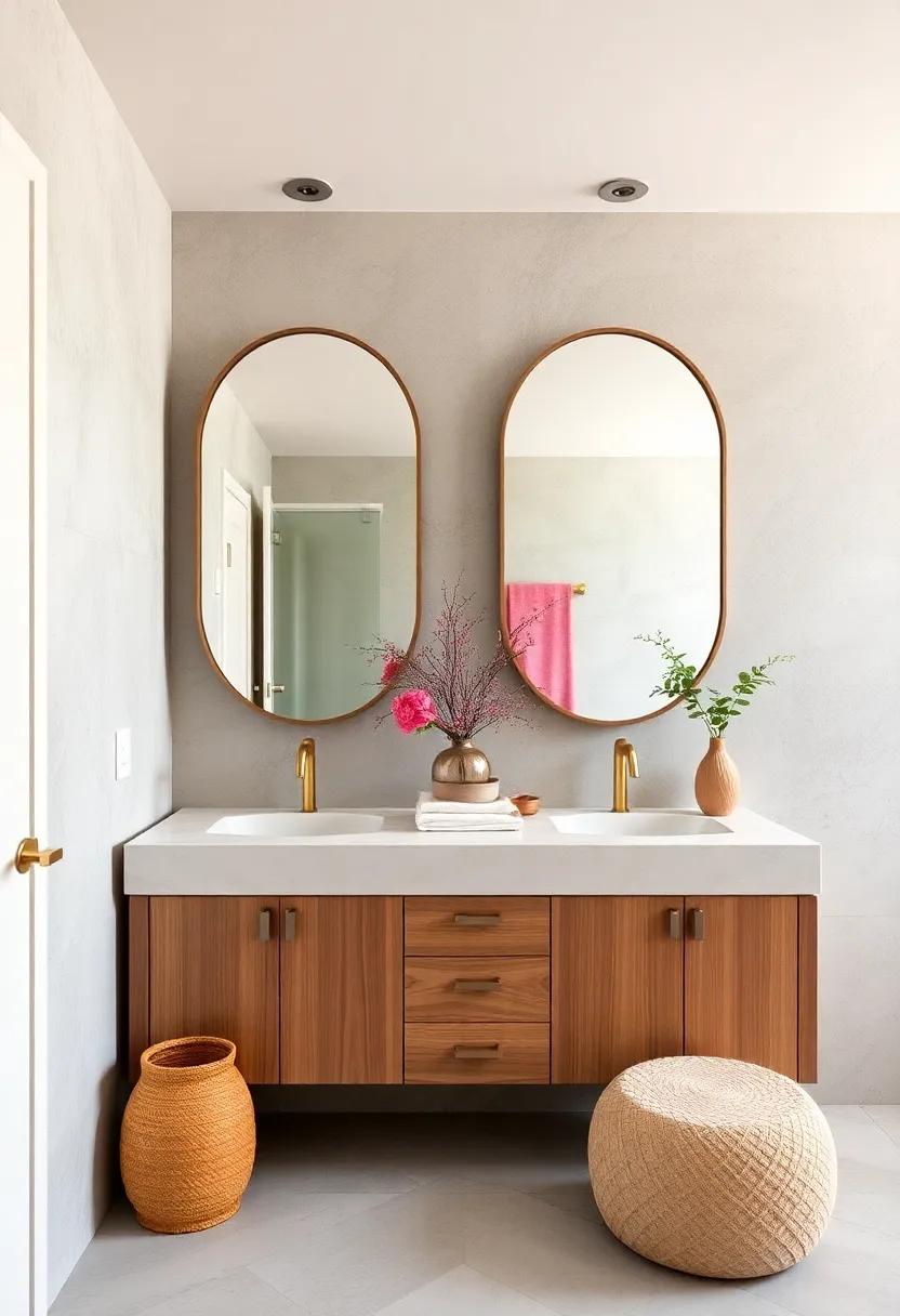 Statement Mirrors: Choose oversized or uniquely shaped mirrors that serve as focal points while enhancing depth and light in the space