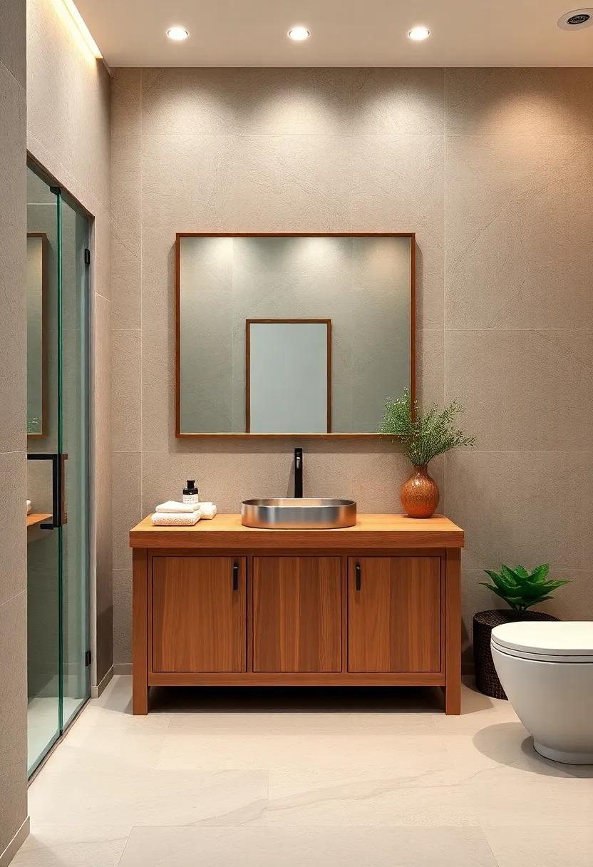 Textured Materials: Use mixed materials, like a wood vanity with a metal sink, to create visual interest and depth in your design