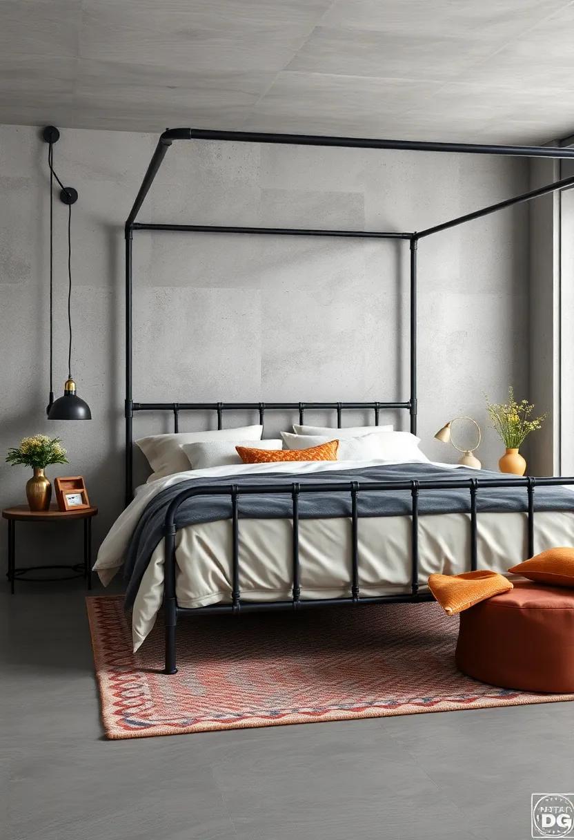 Cozy Metal Framework: A metal-framed bed enveloped ​in soft⁢ linens and plush ⁣pillows​ transforms the industrial aesthetic into a cozy‌ retreat, ‍perfect for ⁤restful nights