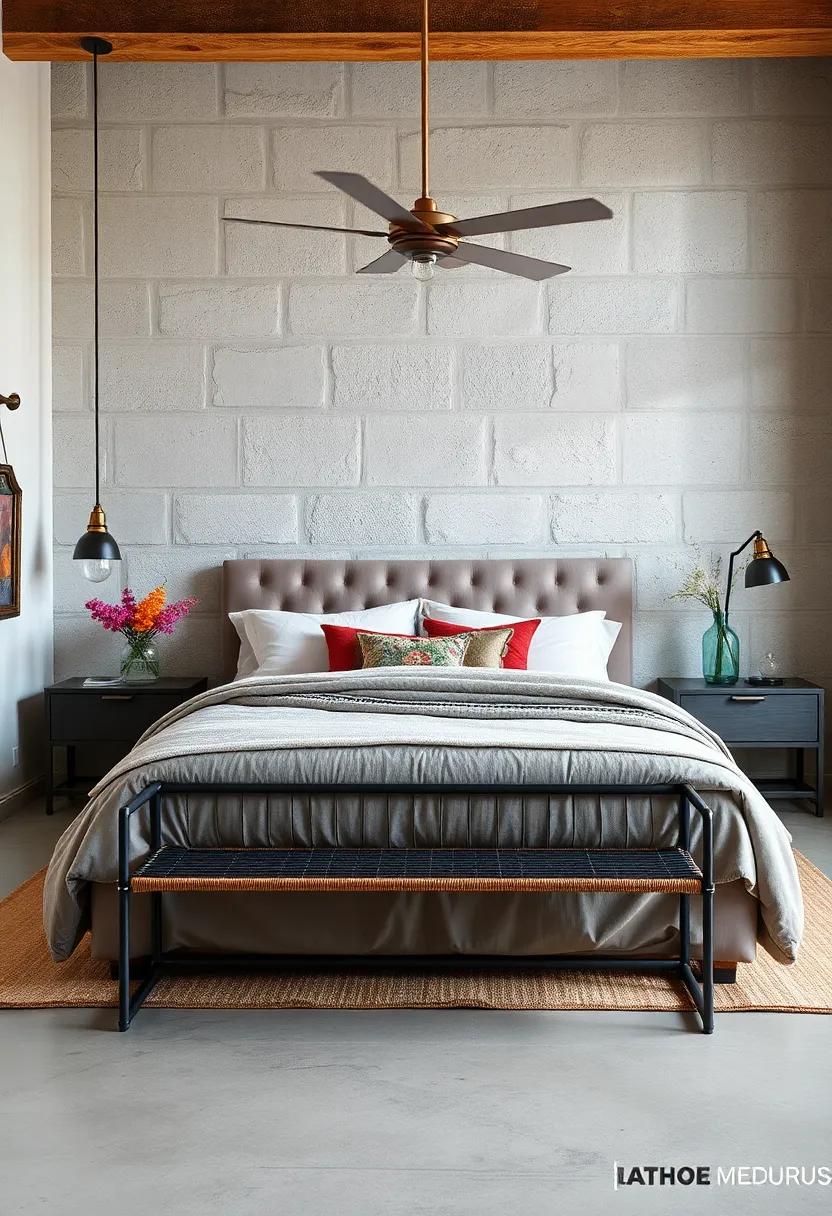 Industrial Bench Seating: ‌Incorporate a metal bench ‌at the foot of the bed for additional storage and seating, merging functionality ⁢with the rugged⁢ elegance of industrial ⁢design