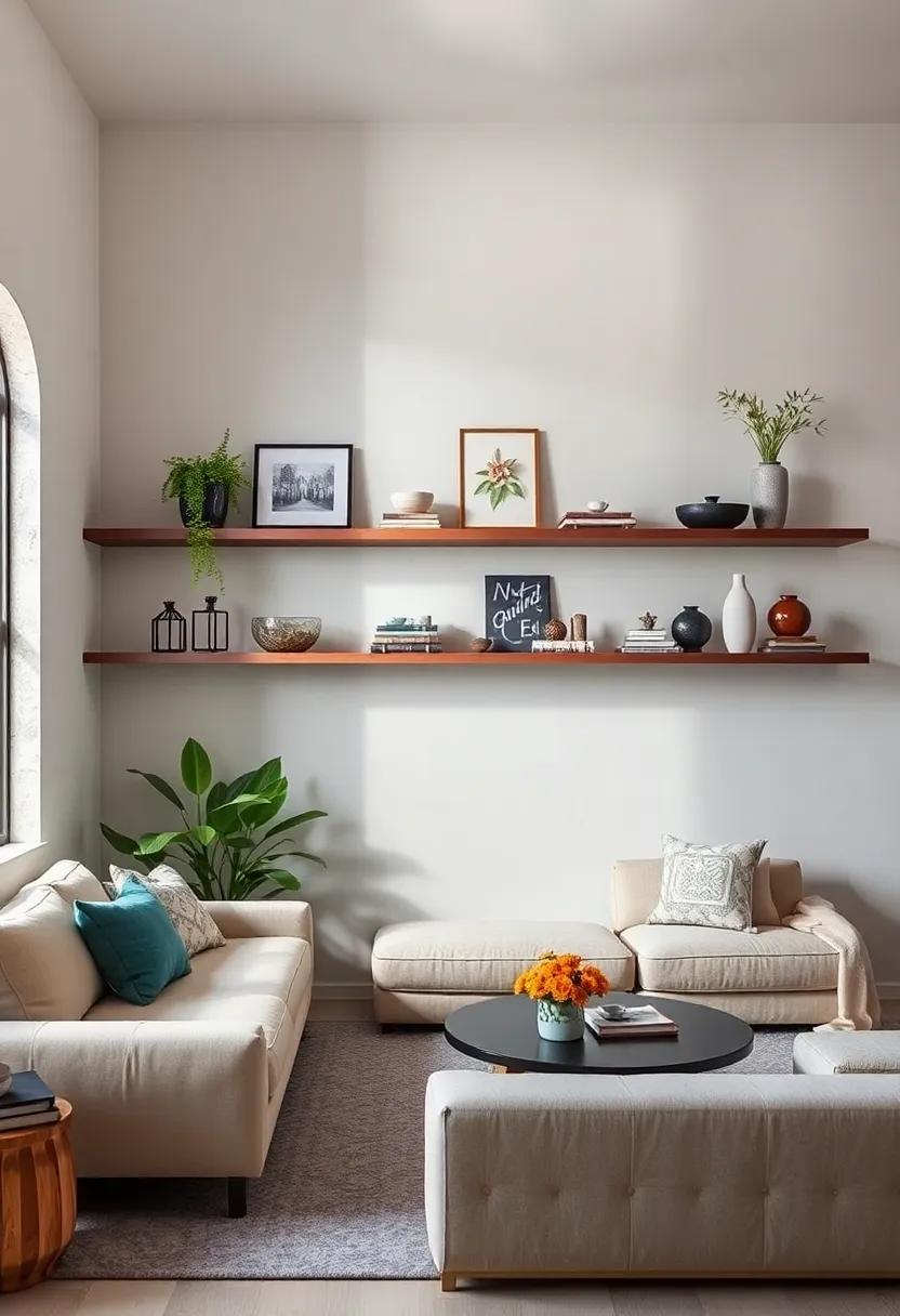 Floating Illusions: Create​ an airy feel in your small living⁣ room‌ with floating shelves that give the illusion of more space while showcasing your favorite ⁢decor