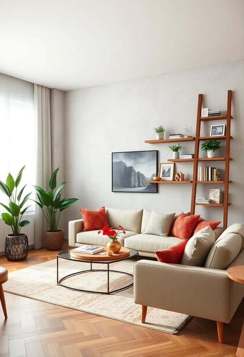 Ladders Leaned: Utilize ladder shelves for⁣ a trendy and rustic touch, perfect for displaying plants, books, and framed photos without taking up too much floor space