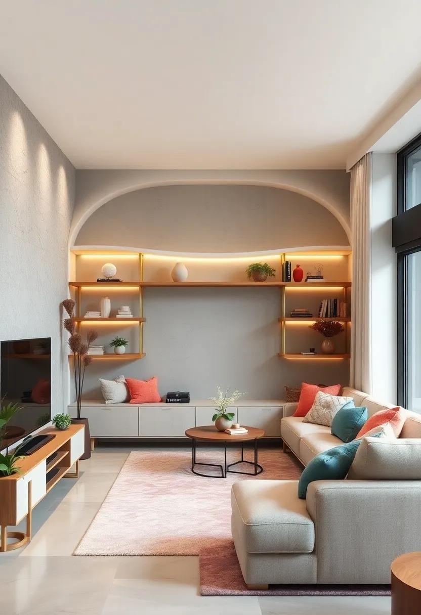 Curved shelves: Soft,⁣ curved shelves can break up the rigid lines of traditional shelving, adding a touch⁢ of elegance to ‍your ⁤small living room