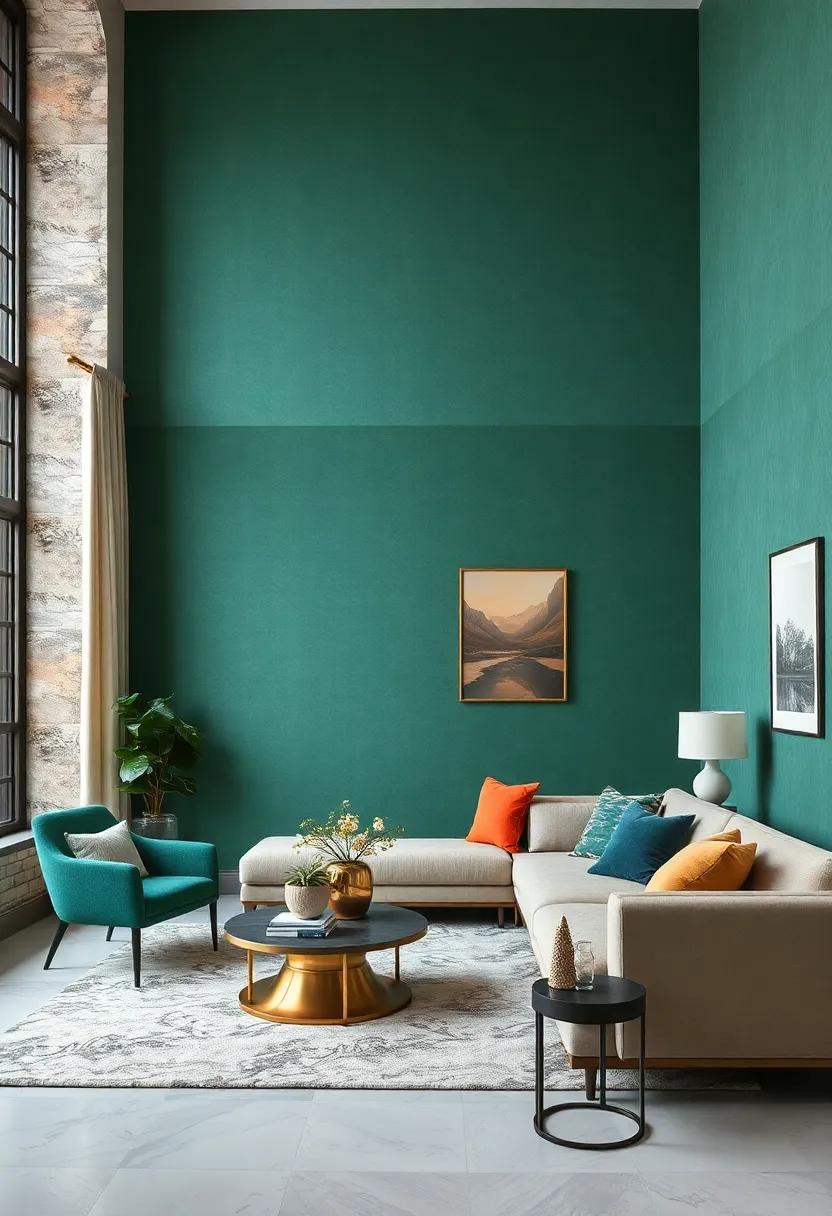 Embrace Timeless‍ Elegance: A deep emerald green ‌velvet wallpaper brings a luxurious touch to your living room while ​seamlessly complementing ‌classic⁢ décor